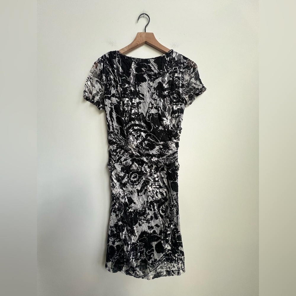 REISS Bodycon Romisa Draped Lace dress Asymmetrical Whimsical Y2K abstract print - Picture 13 of 15